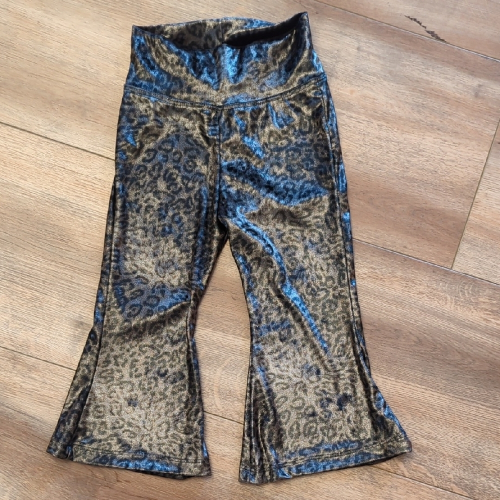 Best Day Ever Kids Retro Velvet Flare Pants, Black Leopard, 2T